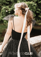 May | A Line Polk Dots Black Tulle Long Prom Dress Near Me - Price #price_variant_lowest# - Black - PromDressClub